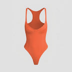 Bella deep-V racerback bodysuit persimmon flat lay