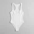 Bella deep-V racerback bodysuit white flat lay