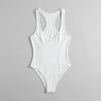 Bella deep-V racerback bodysuit white flat lay