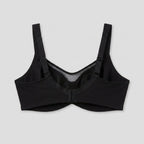 Black plus-size minimizer bra flat-lay