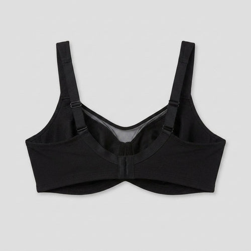 Black plus-size minimizer bra flat-lay