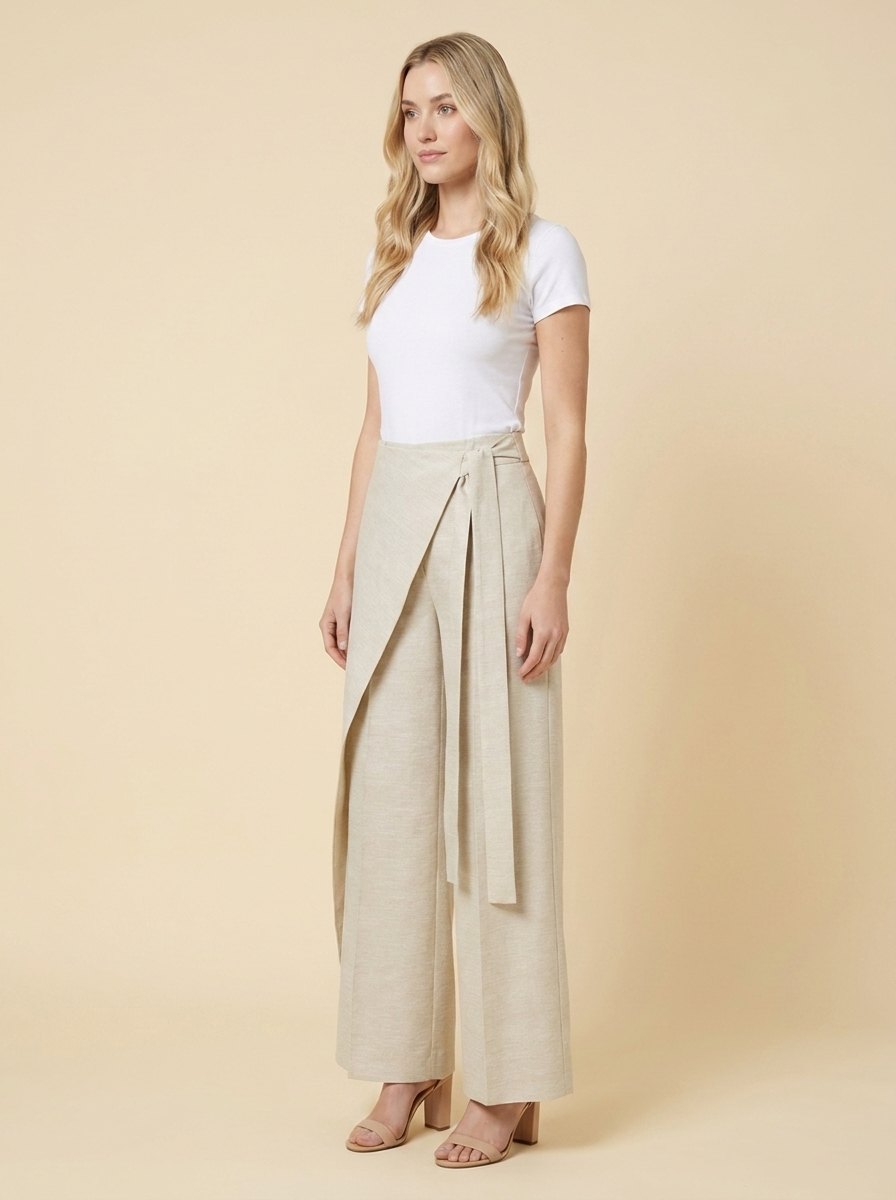 Branda wrap-tie wide-leg trousers beige