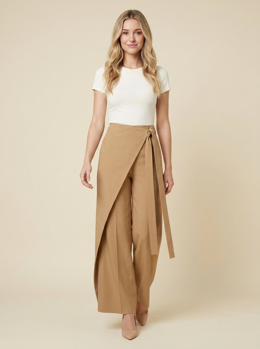 Branda wrap-tie wide-leg trousers khaki