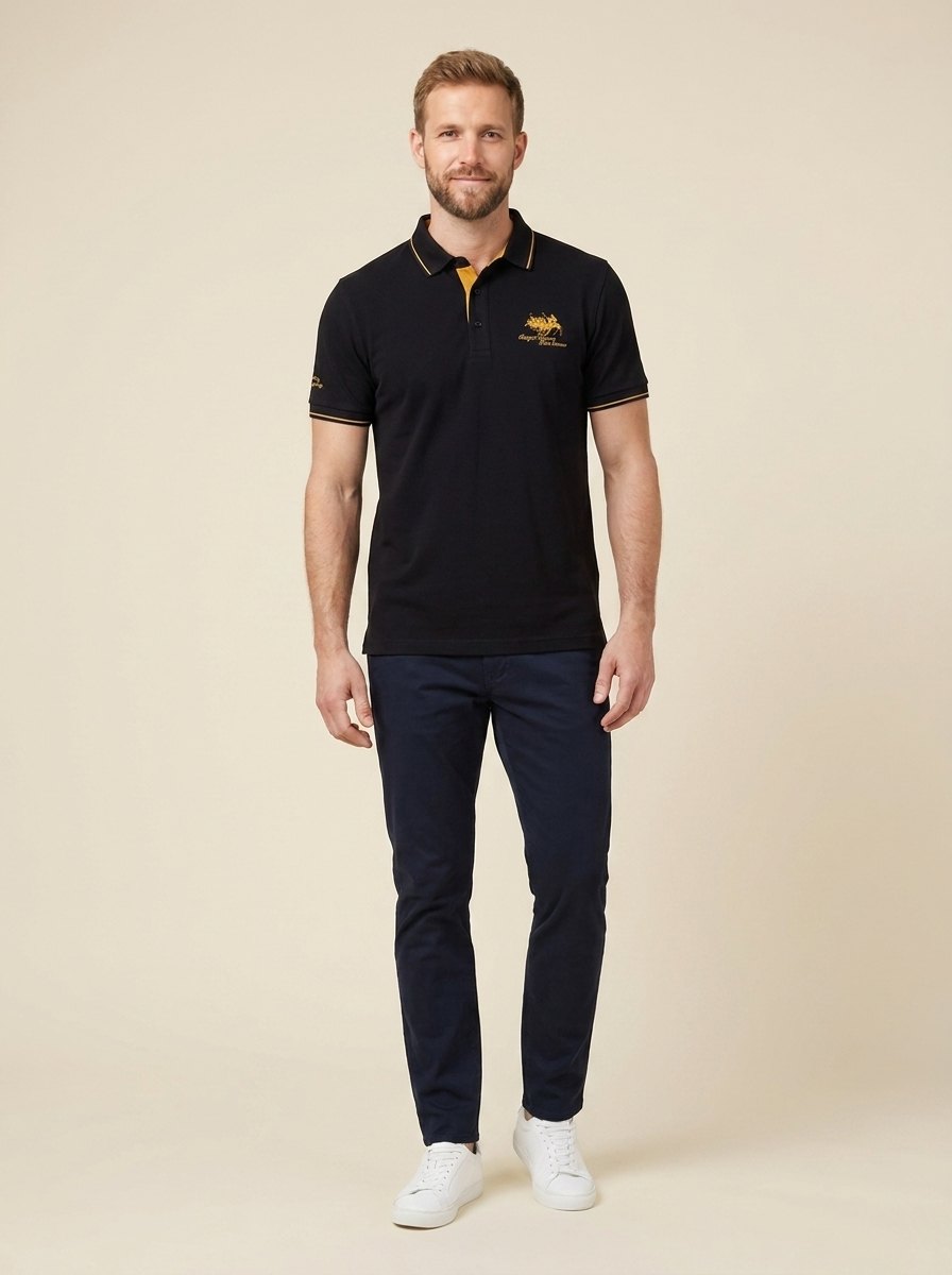 Brix mens polo black on model