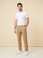 Brixon men's casual trousers beige camel front on model