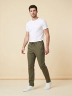 Brixon men's casual trousers khaki olive green front on model