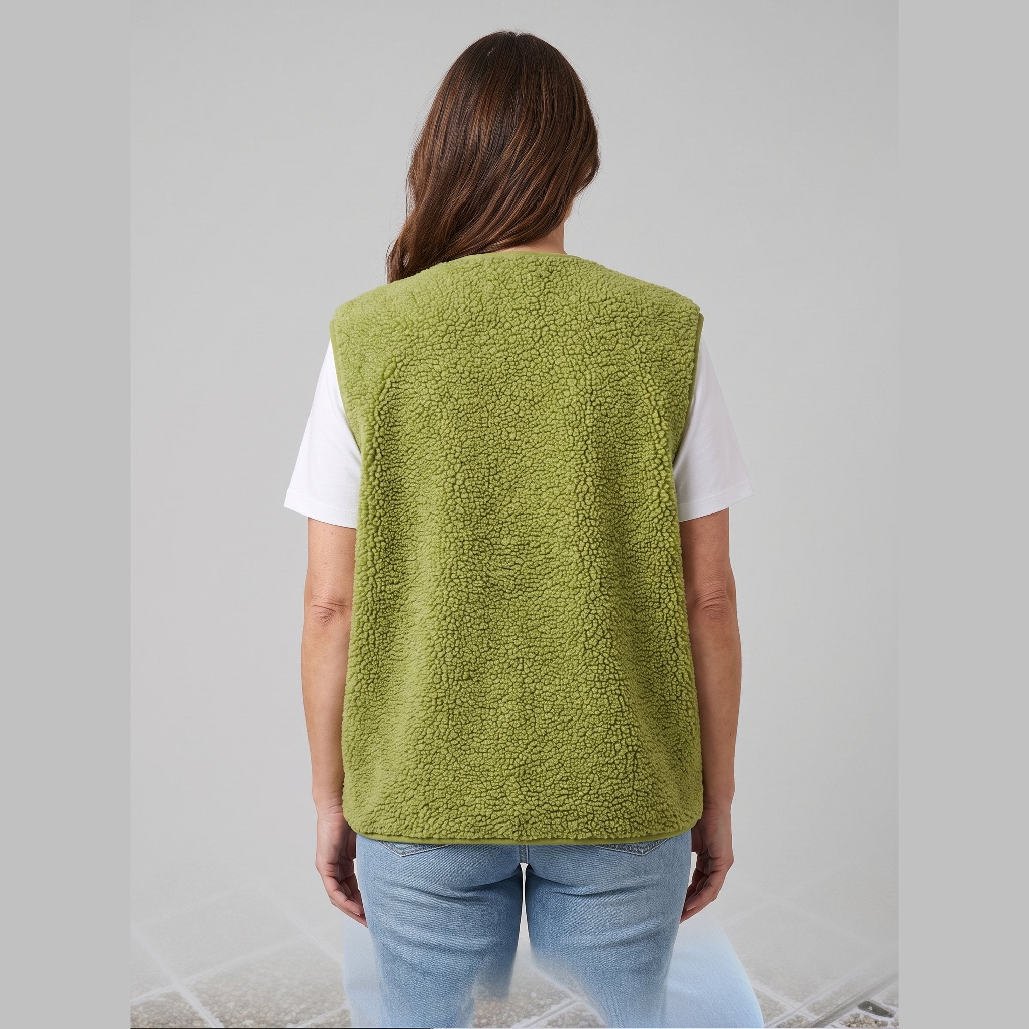 Cleo sherpa fleece vest green back
