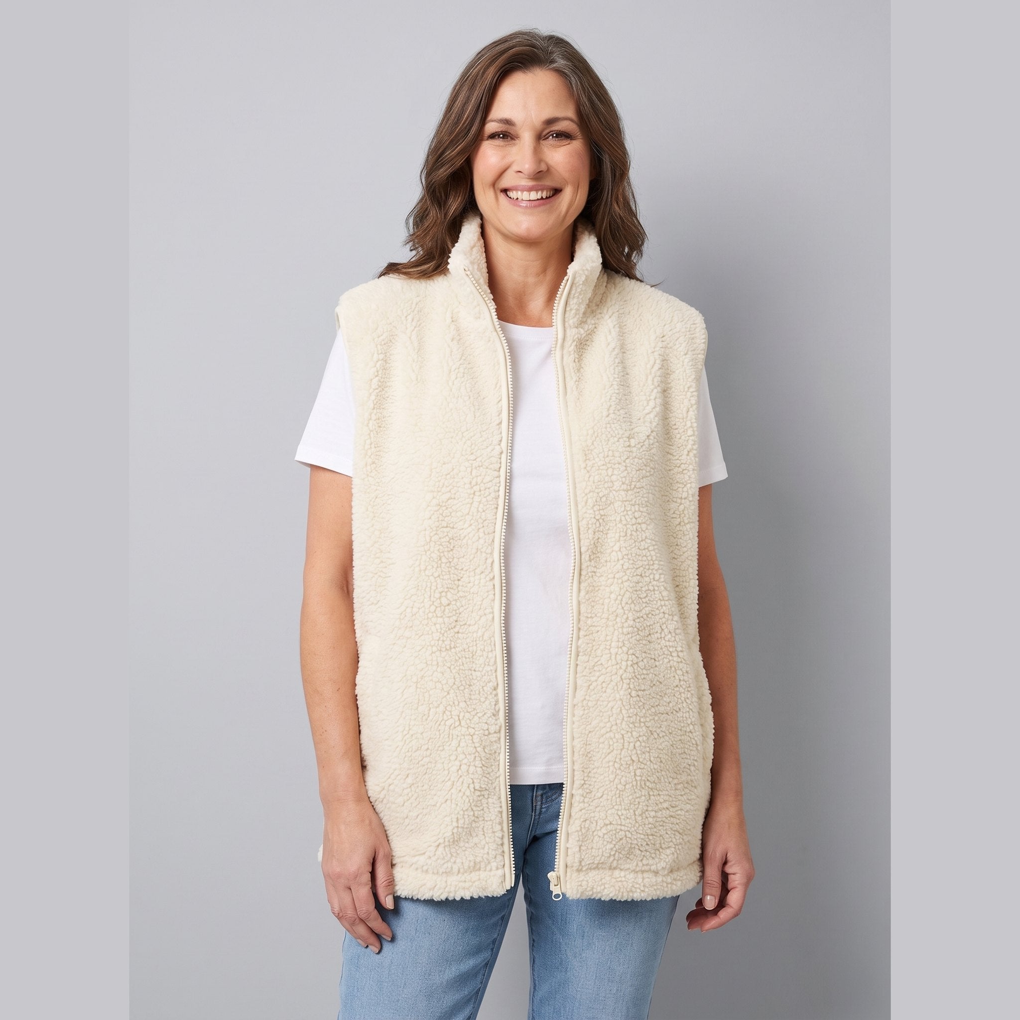 Cleo sherpa fleece vest cream white front