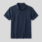 Cobalt men's linen polo shirt product flat lay