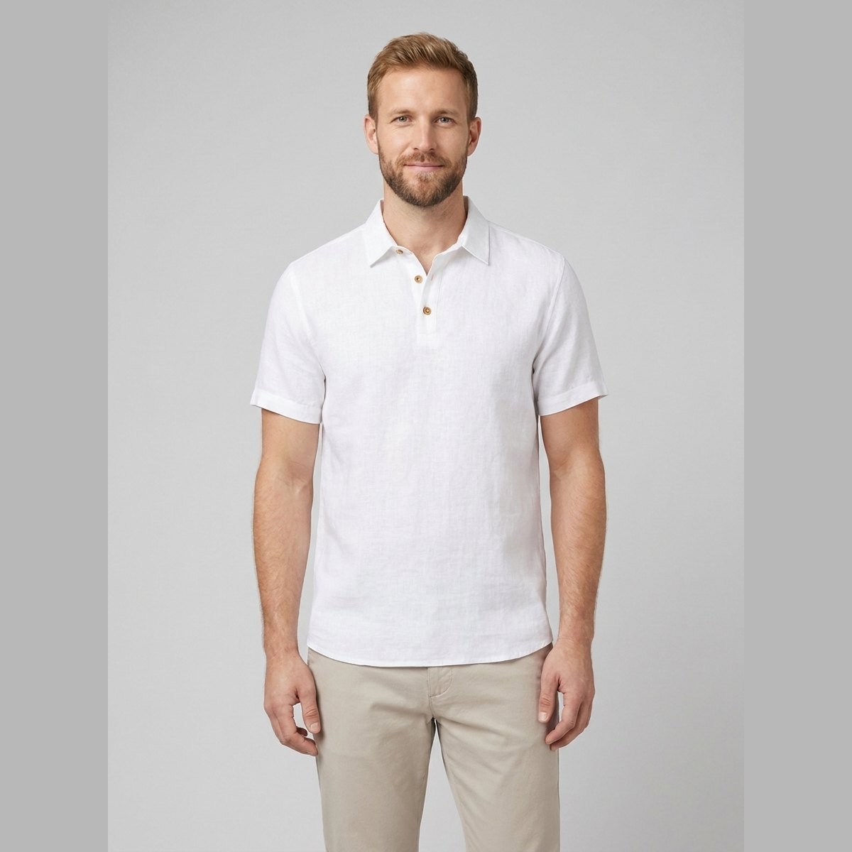 Cobalt men's linen polo shirt white