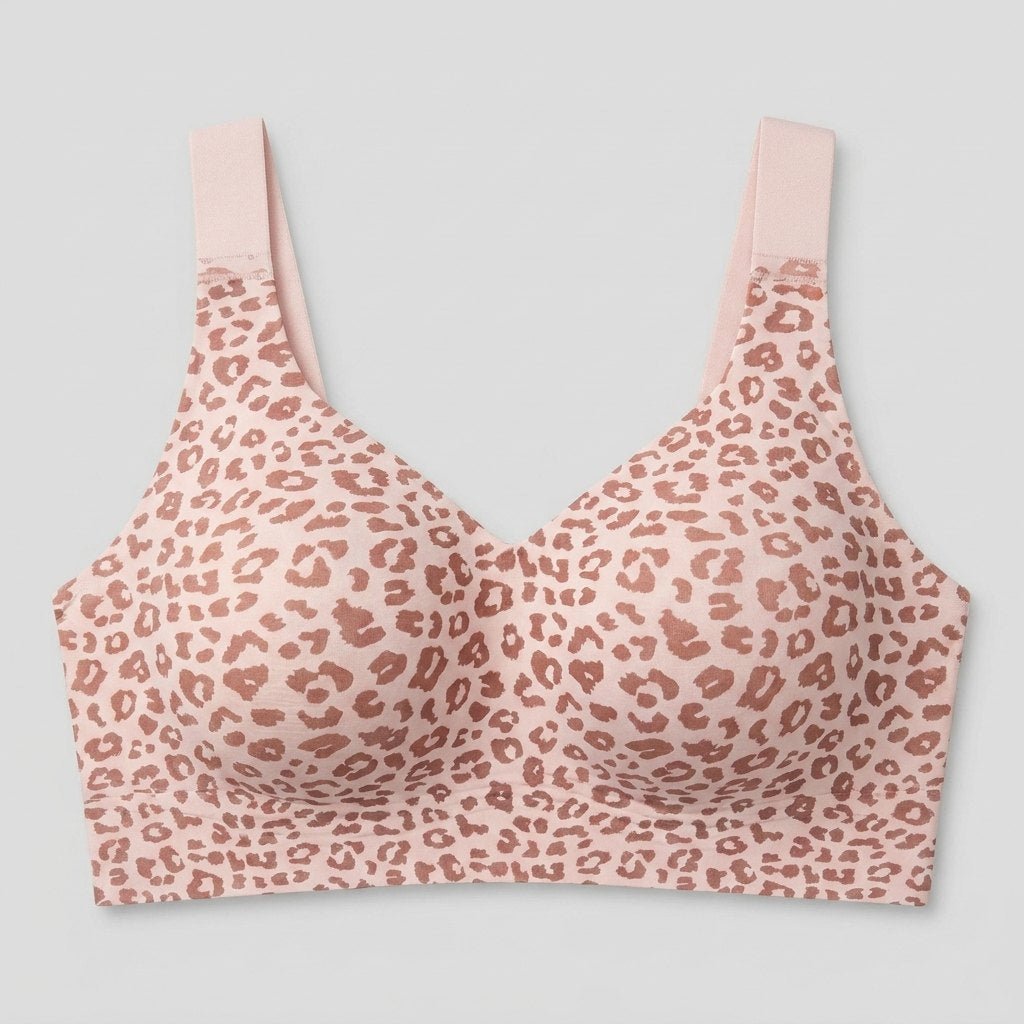 Light leopard print wireless bra flat-lay