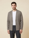 Dapper collarless cardigan beige gray
