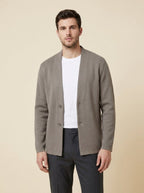 Dapper collarless cardigan beige gray