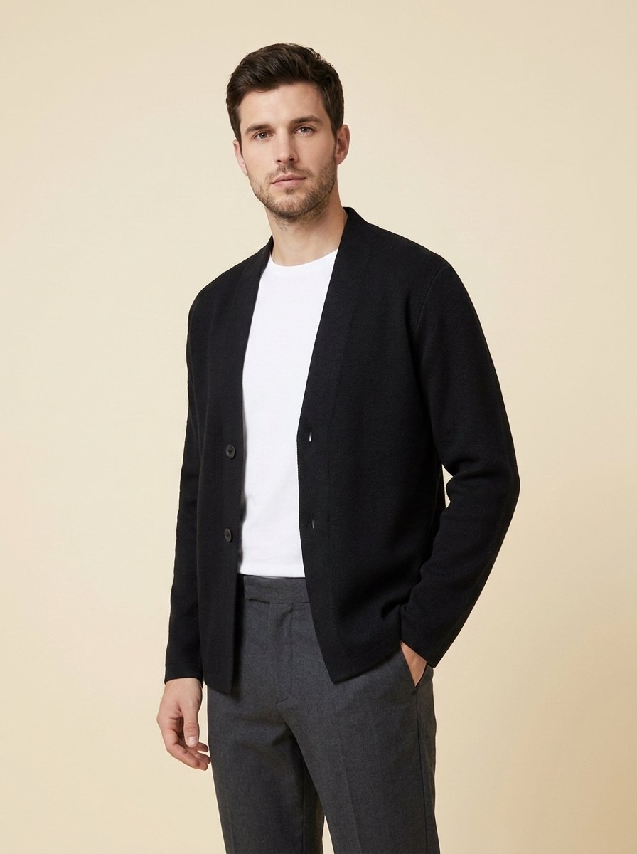 Dapper collarless cardigan black
