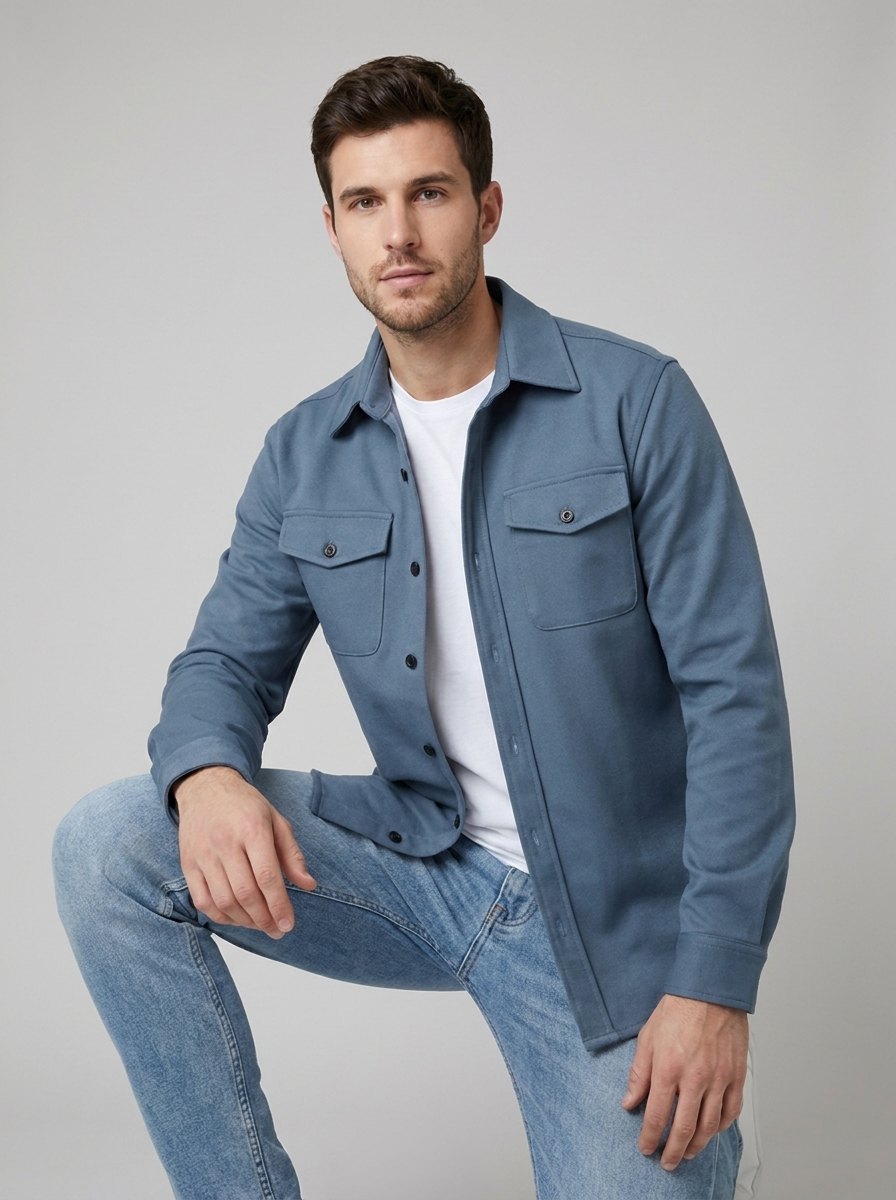 David men's overshirt shacket in baby blue