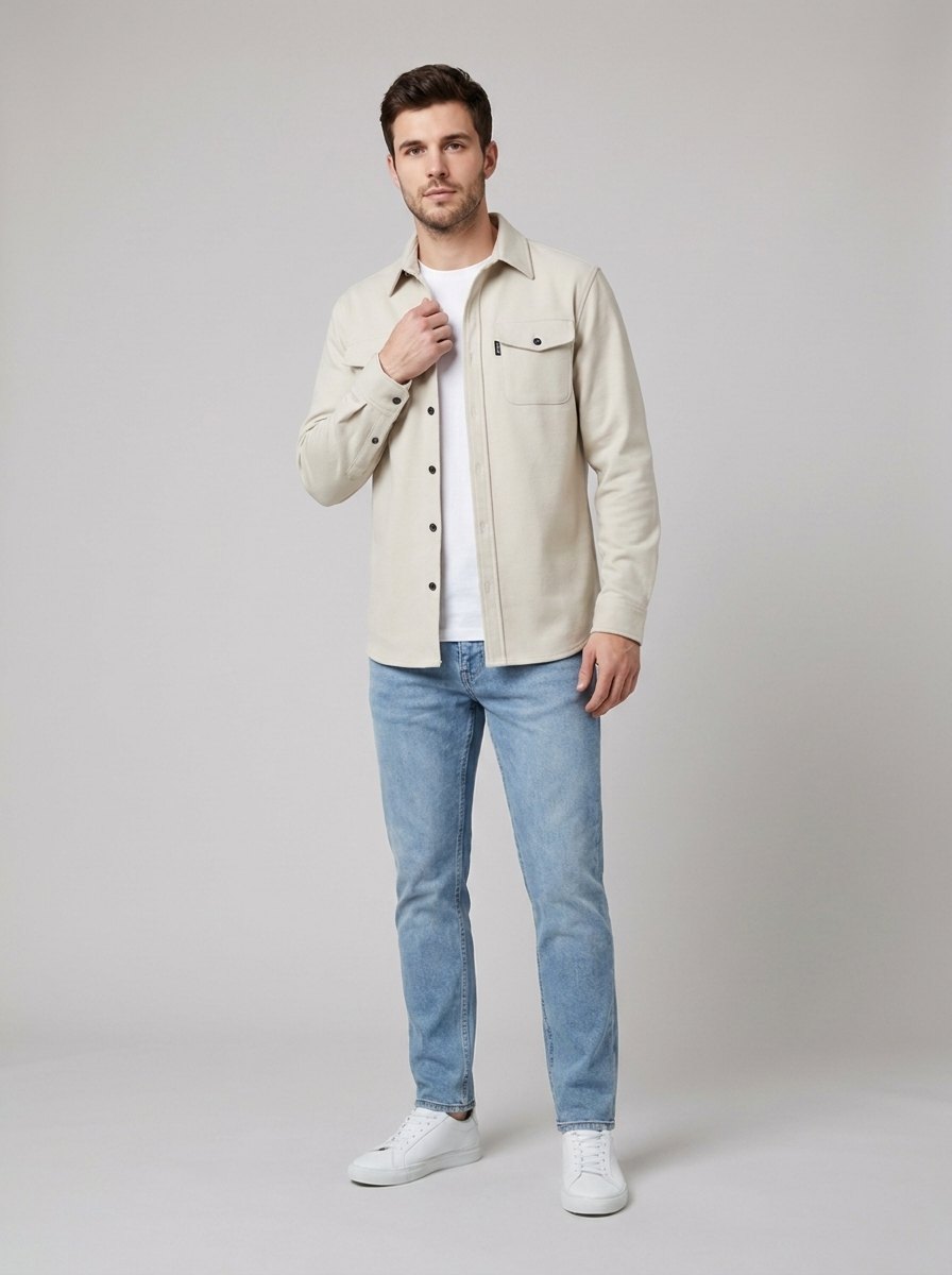 David men's overshirt shacket in beige