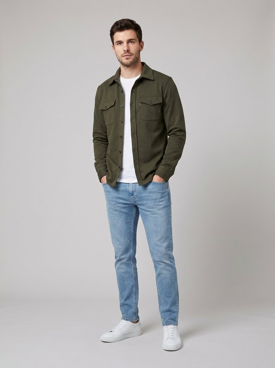 David men's overshirt shacket in olive green