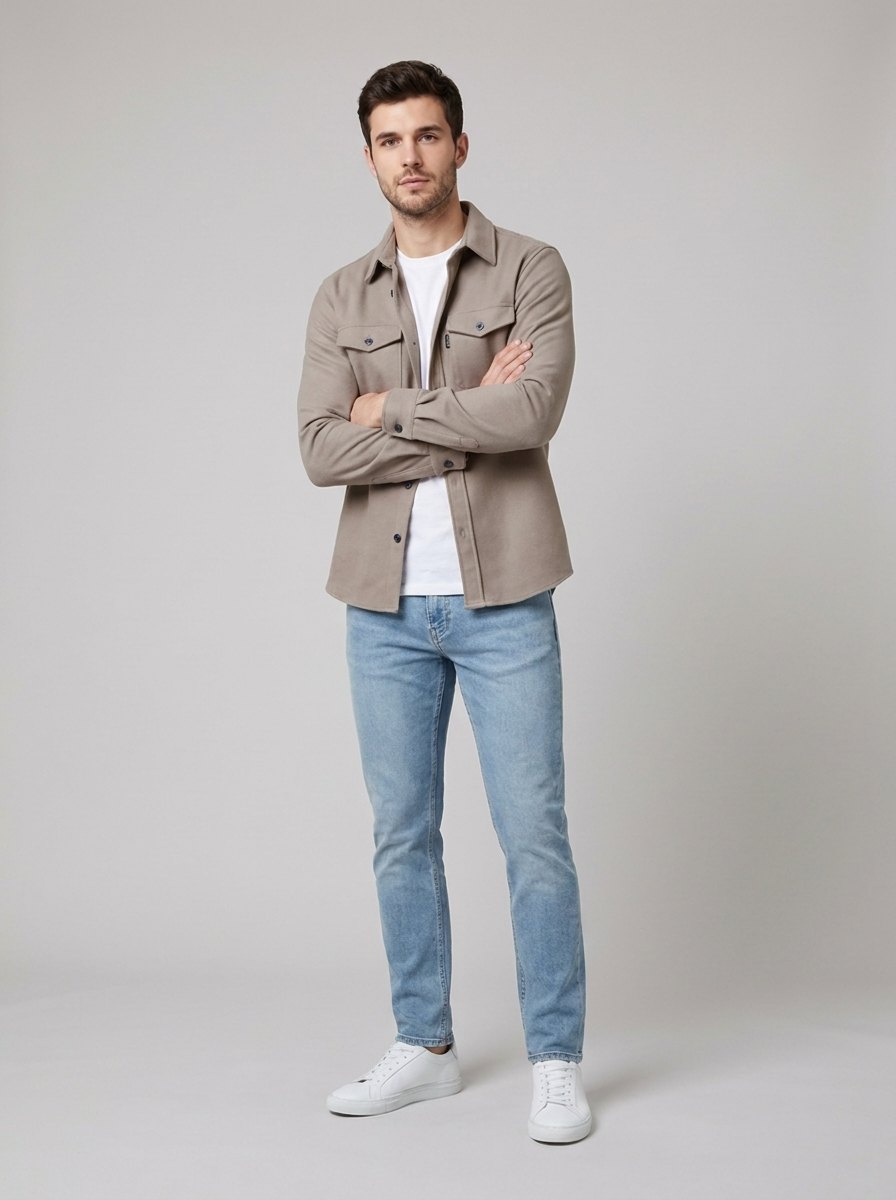 David men's overshirt shacket in taupe