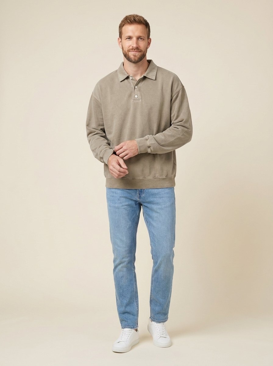Edgar long sleeve polo shirt beige front