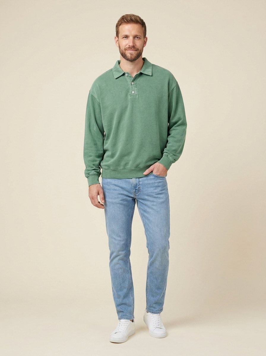 Edgar long sleeve polo shirt green front