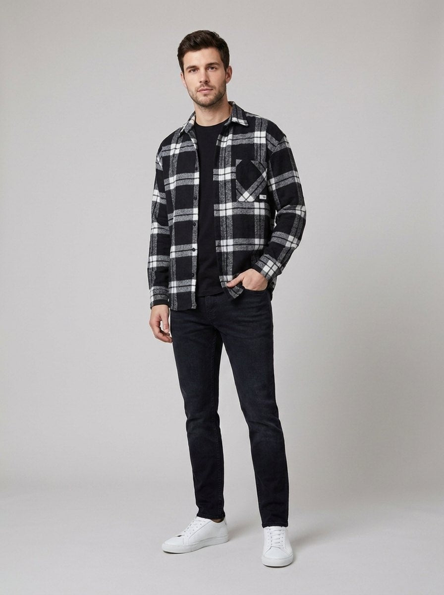 Elysian check flannel winter shirt, black check