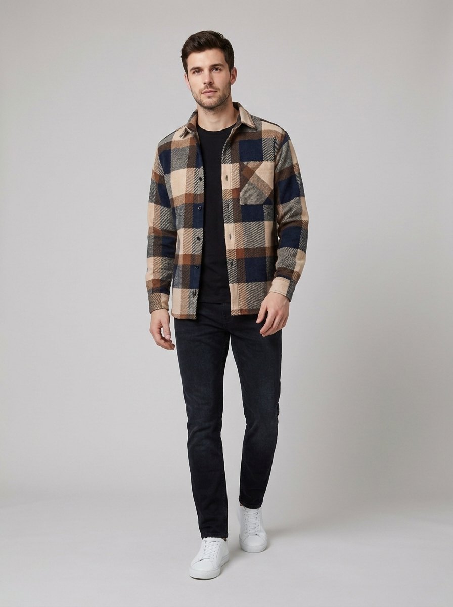 Elysian check flannel winter shirt, dark brown check
