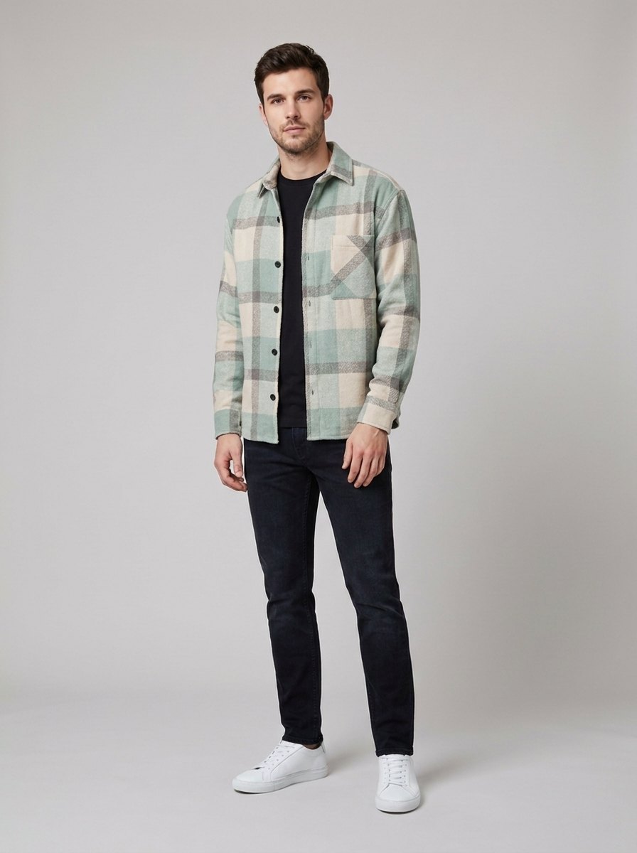 Elysian check flannel winter shirt, green check