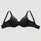 Black full-coverage lace minimizer bra flat-lay