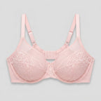 Light pink full-coverage lace minimizer bra flat-lay