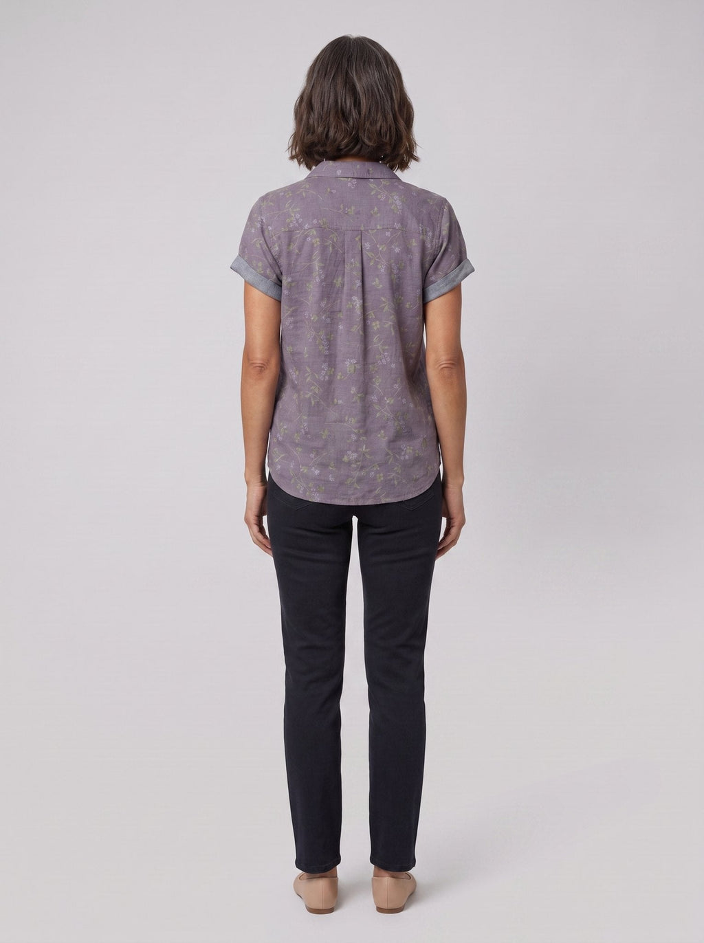 Fleur vintage blouse purple floral print - back view