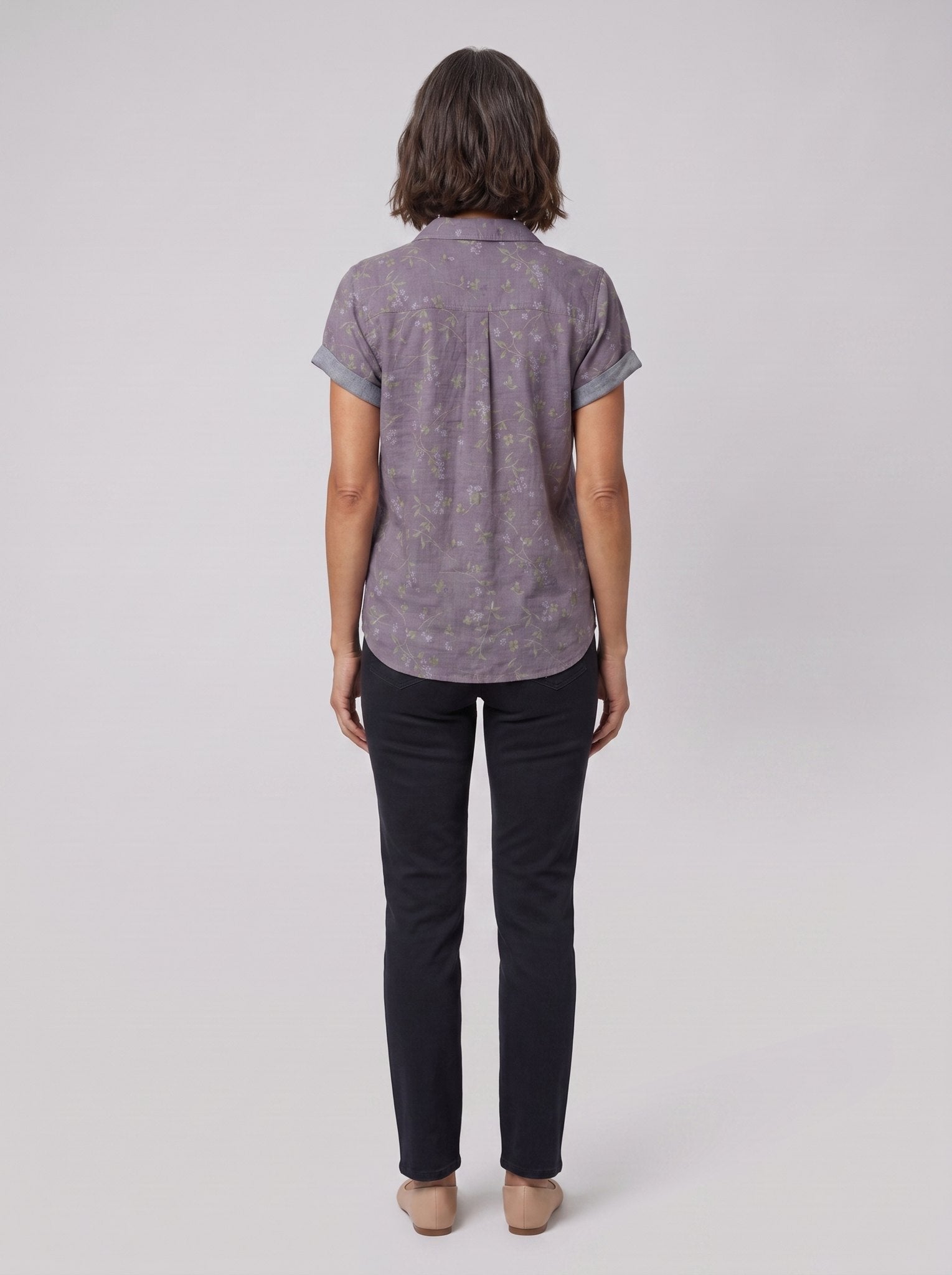 Fleur vintage blouse purple floral print - back view