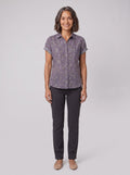Fleur vintage blouse purple floral print - front view on model