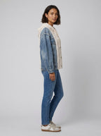 Floor cardigan side pose on model