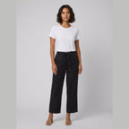 Haru wide-leg cropped linen trousers in black