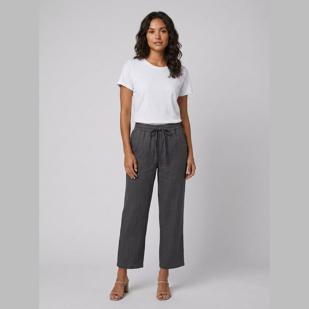 Haru wide-leg cropped linen trousers in dark grey