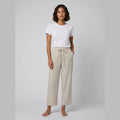 Haru wide-leg cropped linen trousers in oatmeal khaki