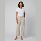 Haru wide-leg cropped linen trousers in oatmeal khaki