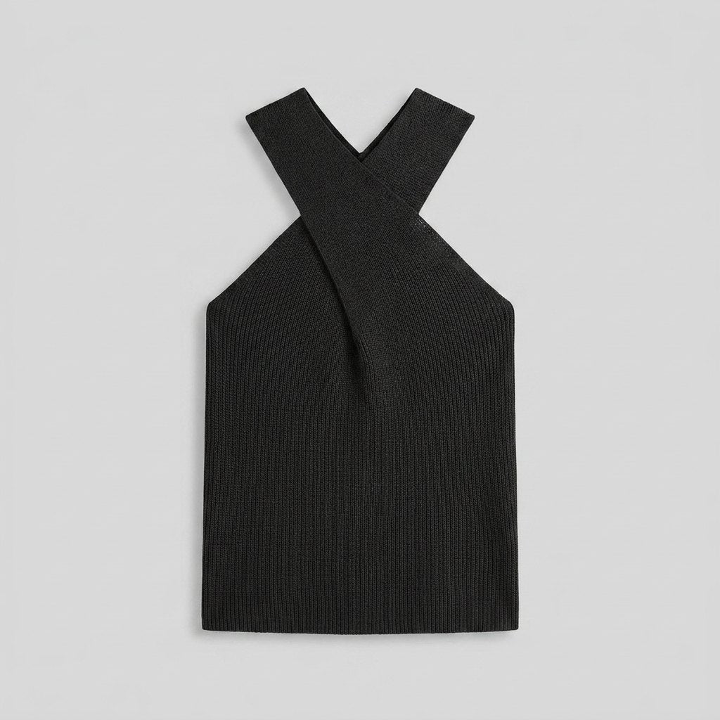 Haven halter top black flat lay front