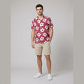 Hibiscus Hawaiian shirt red on male model front