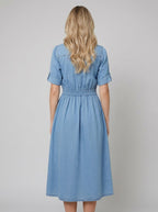 Isabelle Belted Denim Shirt Dress back view
