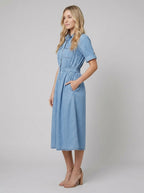 Isabelle Belted Denim Shirt Dress side view