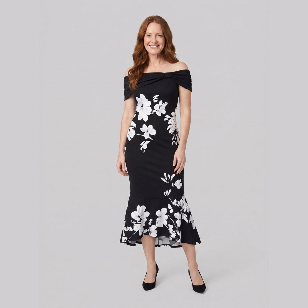 Ivy midi dress black floral front