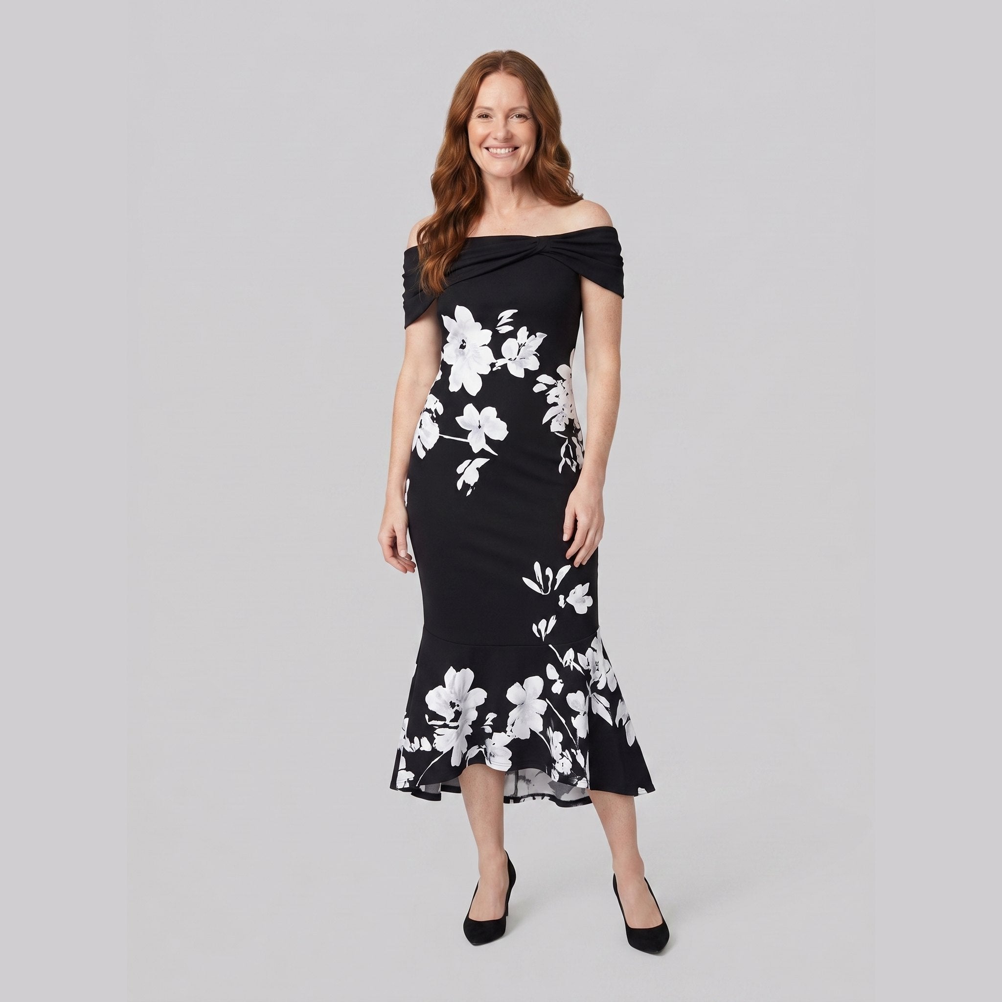 Ivy midi dress black floral front