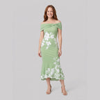 Ivy midi dress green floral off-shoulder front
