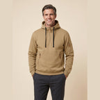 Leon cozy half-zip hoodie in beige tan on model