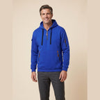 Leon cozy half-zip hoodie in blue on model