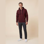 Leon cozy half-zip hoodie in dark red burgundy on model