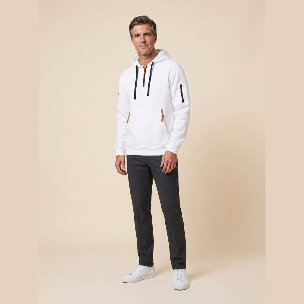 Leon cozy half-zip hoodie in white on model