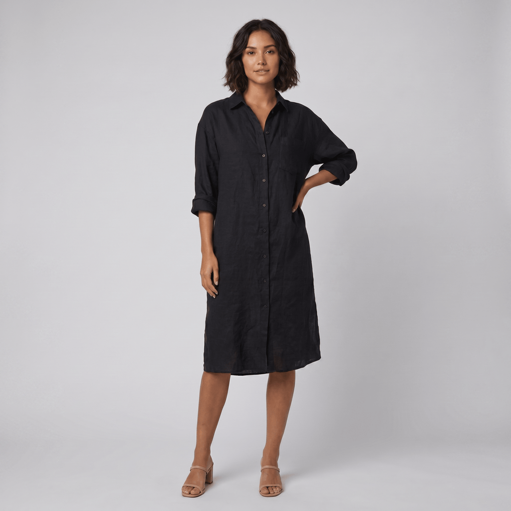 Lina oversized linen shirt dress black - The store Vancouver