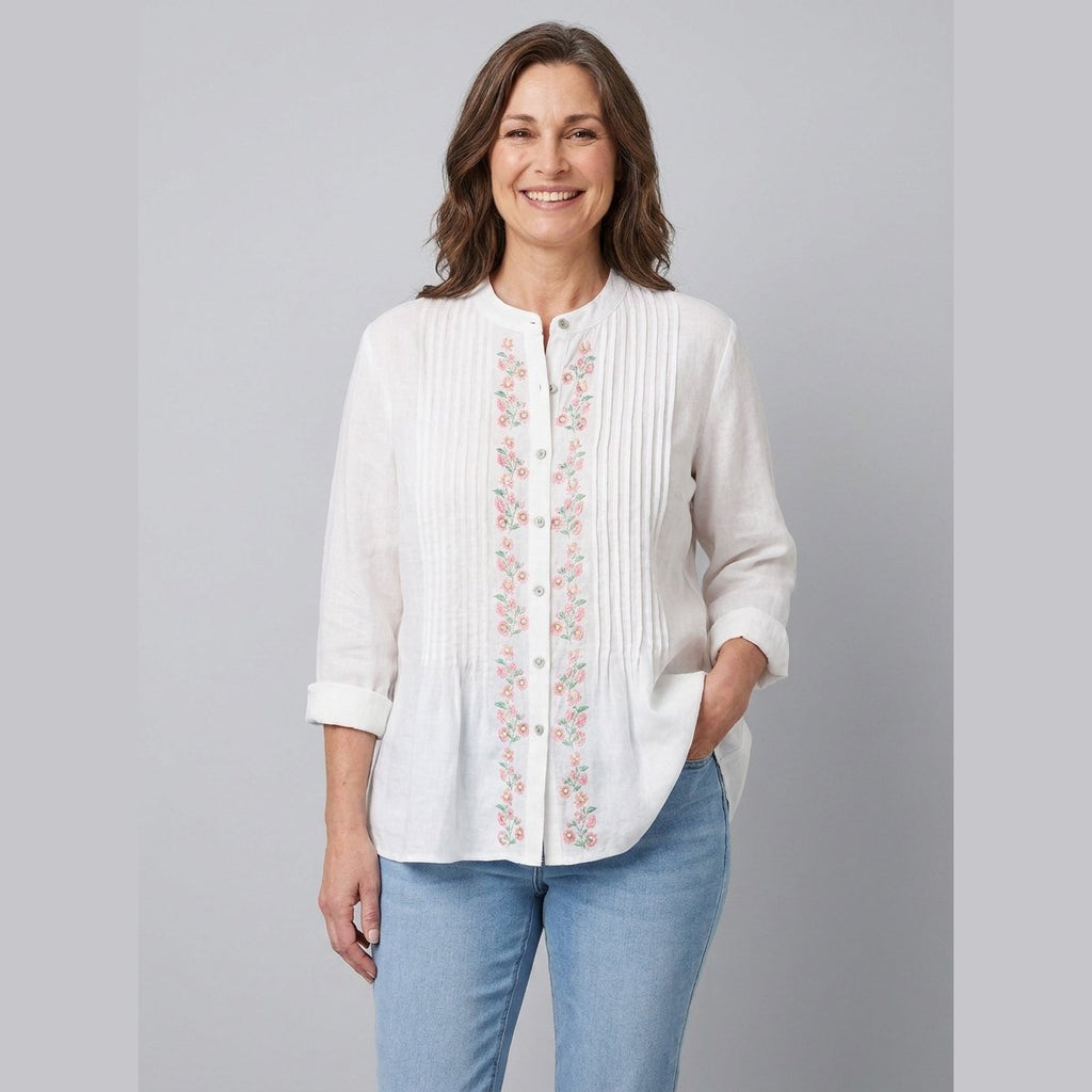 Lina tunic white placket floral